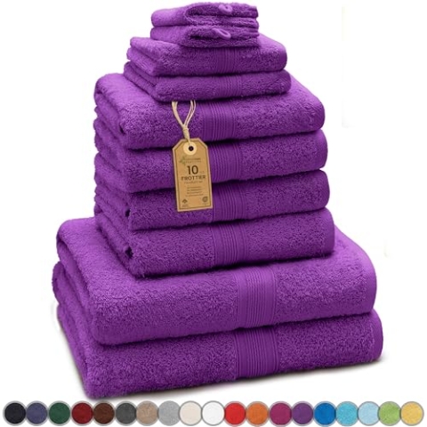GREEN MARK Textilien 10 TLG. FROTTIER Handtuch-Set mit verschiedenen Größen 4X Handtücher, 2X Duschtücher, 2X Gästetücher, 2X Waschhandschuhe | Farbe: Lila | Premium Qualität