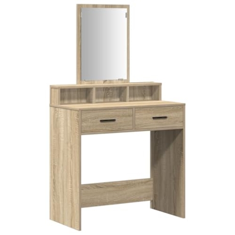 vidaXL Sonoma Eiche Schminktisch mit Spiegel 79 x 41 x 140 cm Zwei traditionelle Schubladen Jede Menge Stauraum für Makeup und Pflegeutensilien Stabiler Massivholzbau Schlafzimmermöbel Schminktische