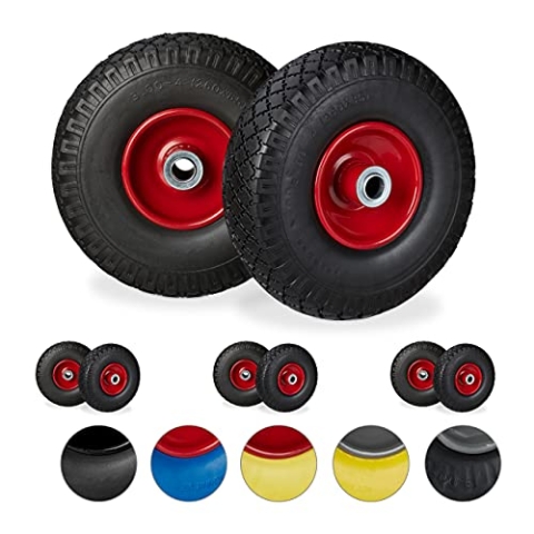 Relaxdays 8 x Sackkarrenrad, pannensichere Vollgummireifen, 3.00-4" Stahlfelge, 20mm Achse, 100kg, Ersatzrad 260x85mm, schwarz-rot