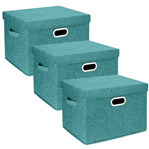 TYEERS Aufbewahrungsbox mit Deckel Groß, Stoff, Faltbare, Waschbare, Kisten Aufbewahrung mit Deckel, 44x30x29 cm, 3-Stück, Aqua Deep