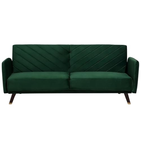 Beliani Praktisches Sofa klappbar mit Armlehnen Samtstoff grün Senja