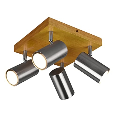 Trio Leuchten Deckenleuchte Marley 812400407, Metall Nickel matt, Holz, exklusiv 4x GU10