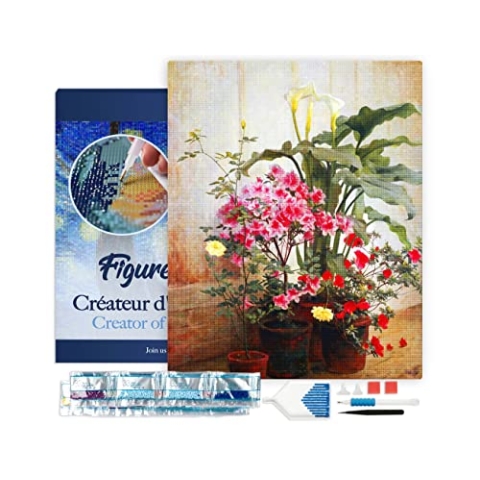 Figured'Art Diamond Painting Erwachsene 40x50cm Mit Rahmen Ganze Leinwand gespannt Seite eines Gewächshauses George Cochran Lambdin 5D Bilder Eckige Steine - DIY Set Basteln