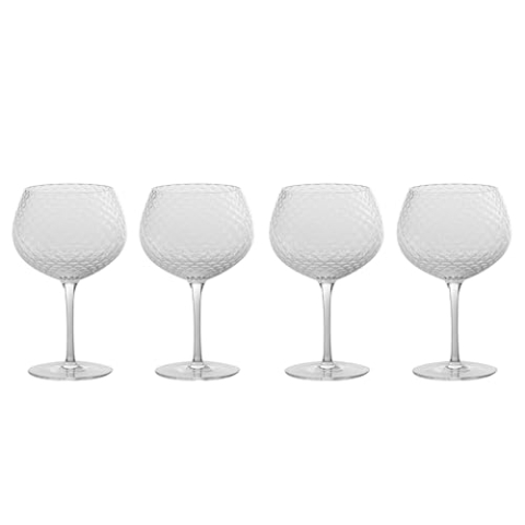 Zafferano Veneziano Mixology Glas für Cocktails Longdrinks Spirituosen | 4 Stück | Facetten Muster | mundgeblasen | Handarbeit (Balloon (VN01600))