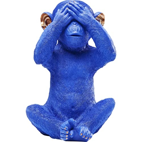 Kare Design Spardose Monkey Mizaru, Blau, Affen Sparbüchse, Sparschwein, Tierfigur Sparbox, Geldaufgebewahrung, Deko Figur, Geschenk, 35x24x23 cm (H/B/T)