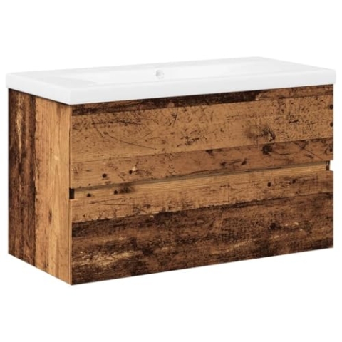 vidaXL Waschbeckenunterschrank, Unterschrank mit Einbaubecken, Badezimmer Waschtischunterschrank Wandmontage, Badschrank Badezimmerschrank, Altholz-Optik