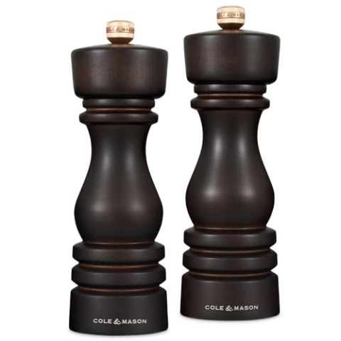 Cole & Mason H233080 London Salz und Pfeffermühle, 2er Set Manuell mit Einstellbar, Schokolade Holz, 18cm, Precision+ mit Keramikmahlwerk und Carbonmahlwerk, Gewürzmühle, Mühlen für Salz, Pfeffer