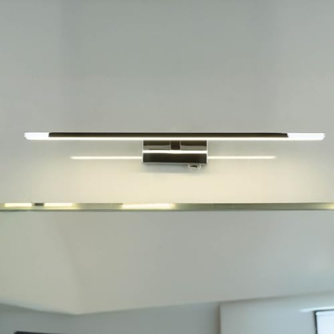 Licht-Erlebnisse LED Spiegelleuchte mit Schalter IP44 Chrom 4000 K 850 lm neutralweiß B: 55,5 cm Metall Wandleuchte Badezimmer Bad Lampe
