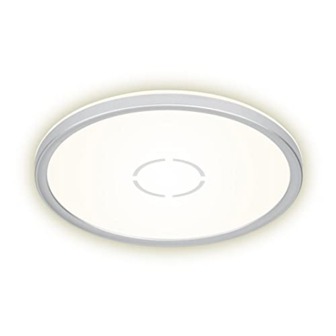 Briloner Leuchten - LED Deckenleuchte, Deckenlampe mit Hintergrundbeleuchtungseffekt, 18 W, 2.400 Lumen, 4.000 Kelvin, Rund, Weiß-Silber, Ø 29,3cm