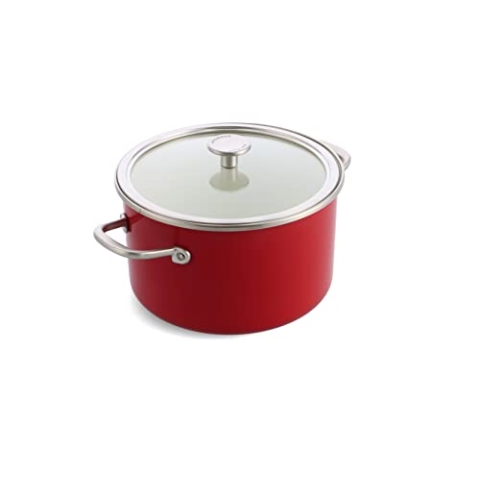 KitchenAid Steel Core Enamel Kochtopf mit Deckel (24cm/6l), deutsche Emaille, Induktionsgeeignet, backofenfest, spülmaschinenfest, Empire Rot