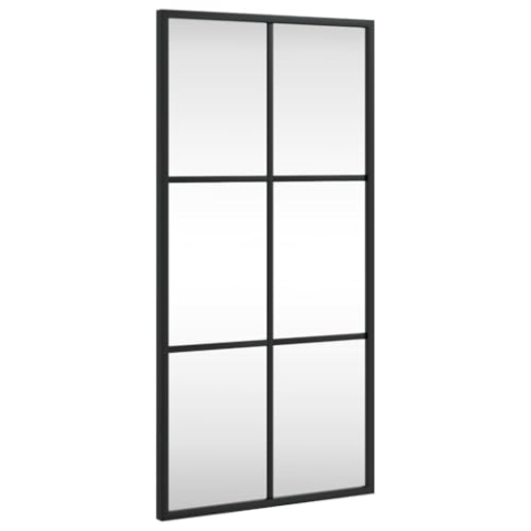 vidaXL Wandspiegel, Hängend Rechteckig Spiegel Badspiegel, Fensterspiegel für Badezimmer Wohnzimmer, Dekospiegel Flurspiegel, Schwarz 30x60 cm Eisen
