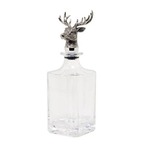 EDZARD Glas Karaffe Hirsch, quadratisch, Höhe 26 cm, Hirschkopf edel versilbert
