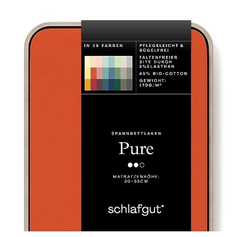 Schlafgut Pure Spannbettlaken 140x200cm bis 160x220cm - 95% Biobaumwolle, 5% Elasthan, Oeko-TEX Zertifiziert, Red Mid, Matratzenhöhe bis 35cm