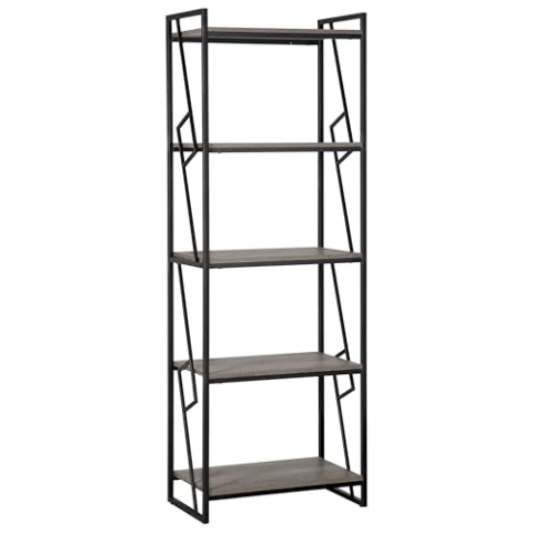 Beliani Hohes Standregal Holzoptik Dunkelbraun Metallgestell schwarz 5 Fächer Forres