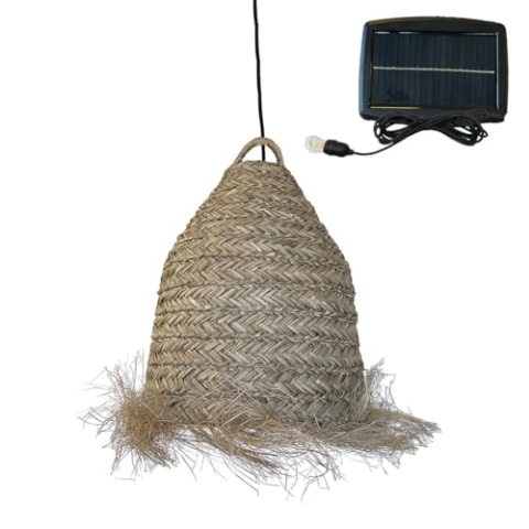 Lumisky ANAFI Solar Pendelleuchte aus Seegras mit Hybridkabel, Netz- und Solarkabel, 5 m Länge