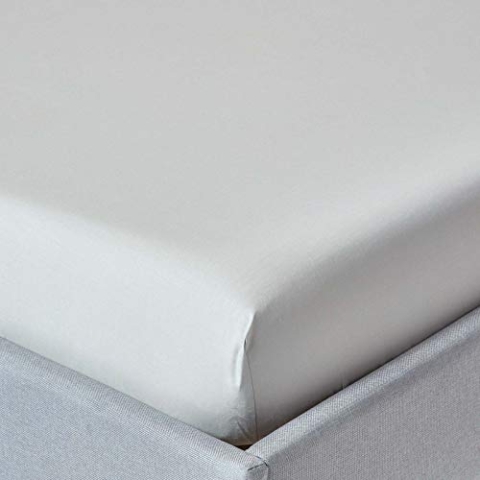 HOMESCAPES Extra hohes Spannbettlaken Silbergrau 150x200 cm, Perkal-Bettlaken ägyptische Baumwolle, Betttuch mit Gummizug Fadendichte 200