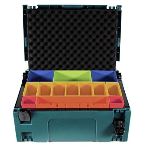 Makita MAKPAC 2 Systemkoffer + Boxeneinsatz mit farbigen Boxen P-83652 + Deckeleinlage Schaumstoff