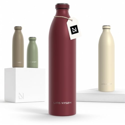 LARS NYSØM Edelstahl Trinkflasche 350ml, 500ml, 750ml, 1L, 1 5 liter | Thermosflasche Kohlensäure geeignet | Auslaufsichere Wasserflasche für Sport, Outdoor, Schule (Berry Red, XL 1500ml)