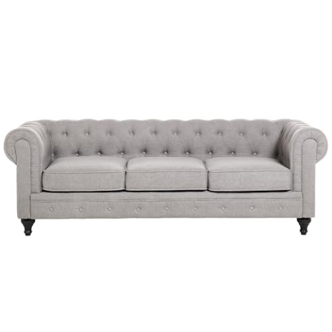 Beliani Klassisches Polstersofa 3er-Sitzer Hellgrau Chesterfield