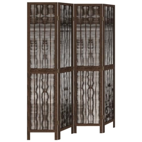 vidaXL Raumteiler 4-TLG., Paravent Faltbar für Innenbereich, Trennwand Verbrannter Optik, Spanische Wand Sichtschutz Umkleide, Dunkelbraun Massivholz Paulownia