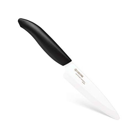 Kyocera Keramikmesser - extrem scharf, ultraleicht, deutlich länger scharf. Aus bruchfesterer, korrosionsfreier Zirkonia-Hochleistungskeramik. Für absolut präzise Schnitte. Ergonomischer Griff. Klingenlänge: 11 cm., Schwarz