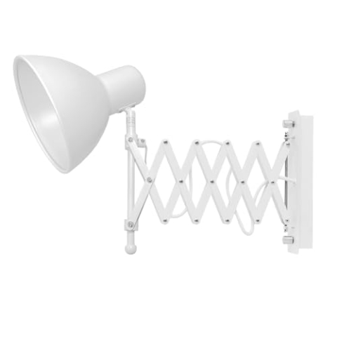Wandleuchte Innen Metall in Weiß für Wohnzimmer Schlafzimmer B:17 cm E27 ausziehbar Schalter flexible Retro Wandlampe Büro HARMONY