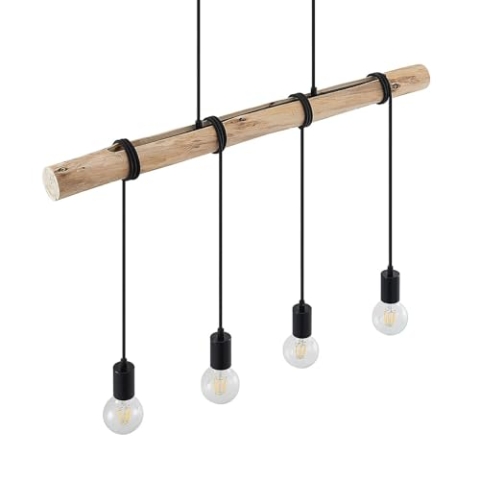 Lindby Pendelleuchte Ferris (Retro, Vintage Antik) aus Metall (4 flammig E27) - Holz Hängeleuchte Esstischlampe Hängelampe Wohnzimmerleuchte