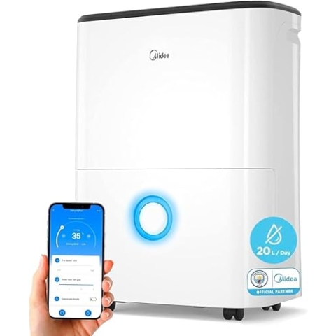 MIDEA Leiser Luftentfeuchter, 20 l, für Raumluftfeuchtigkeit bis 50 m2 / 100 m3 - Luftentfeuchter im Raum mit abnehmbarem Tank - kleiner Entfeuchter energiesparend dehumifier