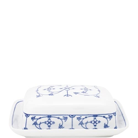KAHLA 202602A75019H Blau Saks Butterdose eckig | Butterglocke mit Strohmuster aus Porzellan