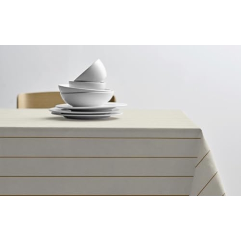 Södahl Line Tischdecke aus 100% Baumwolle, Moderner Tischtuch mit Streifen, 140 x 220 cm, Offwhite/Gold