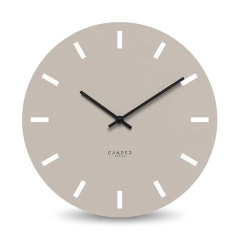 Cander Berlin MNU 2550 P XXL Wanduhr lautlos 50 cm ohne Tickgeräusche analog Wohnzimmer modern Vintage warmgrau groß