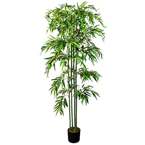 Decovego Bambus Bambus-Strauch Kunstbaum Kunstpflanze Bambusbaum Baum Künstliche Pflanze Bamboo Künstlich Echtholzstamm Deko Innendekoration 180 cm