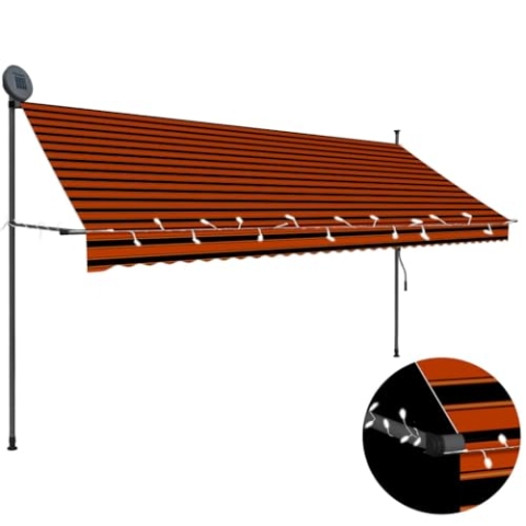 vidaXL Markise Einziehbar Handbetrieben mit LED Wasserabweisend Klemmmarkise Balkonmarkise Sonnenschutz Terrasse Balkon Garten 350cm Orange Braun