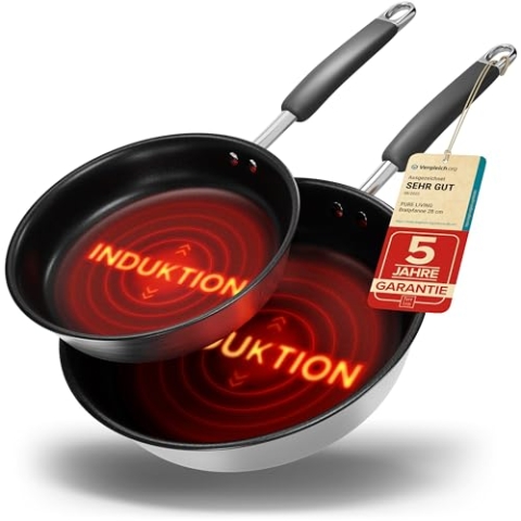 Bratpfannen Set (20cm und 28 cm) Induktion mit TEST SEHR GUT und 5 JAHREN GARANTIE - Antihaft Beschichtetes Pfannen Set Induktion – Induktionspfannen Set Spülmaschinen- und Ofenfest –Pfannen Set