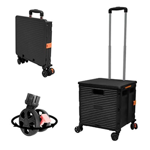 Faltbare Einkaufstrolley-Box auf Rädern mit Deckel, verschleißfester, geräuschloser 360 ° -Drehung und verstellbarem Kofferraumwagen aus Aluminiumlegierung, Tragkraft 45 kg Tragbarer langlebiger