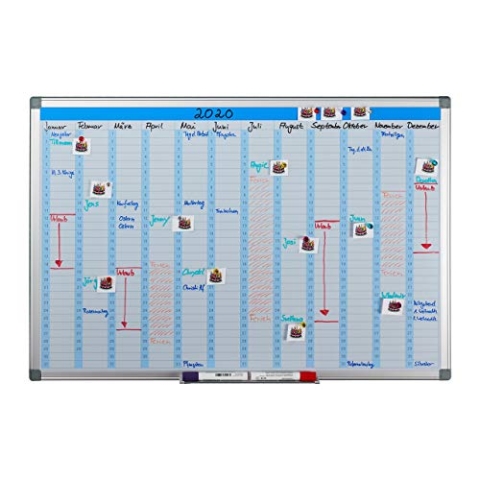 Relaxdays Whiteboard, Jahresplaner, abwischbar, magnetisch, Planungstafel mit Stiftablage, Magnetwand 60 x 90 cm, weiß, Eisen, 60 x 90 x 5 cm