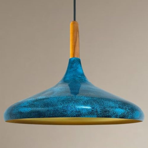 bamyum Champion Hängelampe Küche aus Holz und Metall 35 cm, Pendelleuchte Esstisch, Hängelampe Wohnzimmer, Küchenlampe Hängend, Deckenlampe Kinderzimmer E27, Pendelleuchte für Schlafzimmer, Ocean