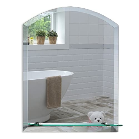 Neue Design Schöner gewölbter Badezimmerspiegel mit Ablage, modern und stylish, mit abgerundeten Kanten, Wandbefestigung, Badspiegel, Wandspiegel, Spiegel 50cm x 40cm