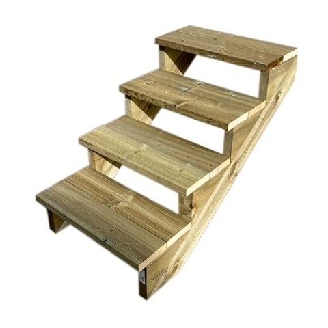 Außentreppe Holz, 2 bis 7 Stufen, fertiges Set, Gartentreppe aus Holz, für Garten, Balkon und Terrasse (4 Stufen ohne Setzstufen, 60 cm)