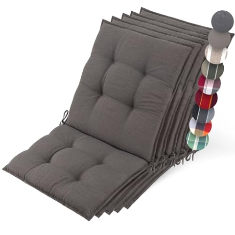 Beautissu 5er Set Premium Niedriglehner Auflage Gartenstuhl 100x50cm Sun-NL – 8cm Dick Polster Gartenstuhlauflage rutschfest Befestigungsbänder UV-Lichtechtheit 5 – Robust Stoff Taupe
