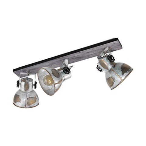 EGLO Deckenlampe Barnstaple, 3 flammiger Vintage Deckenspot im Industrial Design, Retro Wandspot aus Stahl im Zink Used-Look, Holz, Rostoptik, schwarz, Fassung: E27