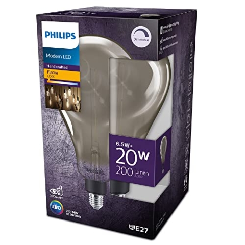 Philips LED Classic E27 Giant Smoky Lampe, 25 W, Vintage Industrial Dekolampe, XL-Standardform, dimmbar, flame