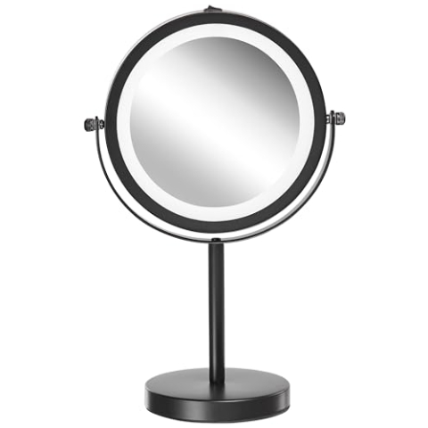 Schminkspiegel schwarz doppelseitig drehbar LED Beleuchtung Vergrößerung Tuchan