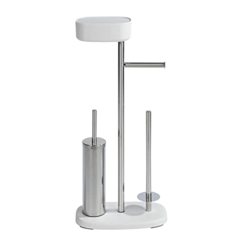 WENKO Stand WC-Garnitur mit Box Mod. Rivazza, Toilettenpapier-Halter mit Ablage, WC-Bürstenhalter, Ersatzrollenhalter, Edelstahl