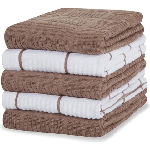 Sticky Toffee Geschirrtücher aus 100% Baumwolle, Frottee, 5 Stück, 40,6 x 71 cm, hellbraun, weich, saugfähig, für Restaurant, Bar, Glas, Küchentücher