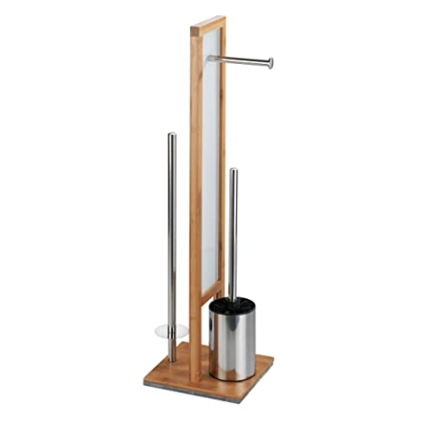 WENKO Stand WC-Garnitur Mod. Rivalta, mit integriertem Toilettenpapierhalter und WC-Bürstenhalter, aus echtem Bambus, 23 x 70 x 18 cm, Braun