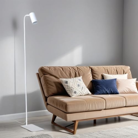 Licht-Erlebnisse Stehlampe Leselampe Wohnzimmer, Weiß, Metall, Spot, verstellbar, Kabelschalter, GU10, schmal, H:126 cm, minimalistisch, Stehleuchte, Leseleuchte, Schlafzimmer