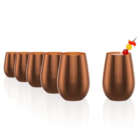 Stölzle Lausitz Wassergläser Elements metallic Bronze 6er-Set 465 ml – Allroundgläser für Wasser, Saft & Cocktails – Hochwertige Trinkgläser aus Kristallglas – Spülmaschinengeeignet & stoßfest