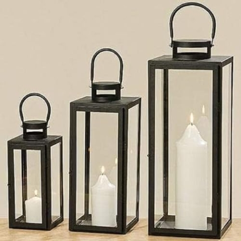 BOLTZE Laternen Set Arana (schwarz, Windlichter 3-teilig, ohne Kerzen, Dekoration für Wohnung, Haus, Indoor, Kerzenhalter) 1007341