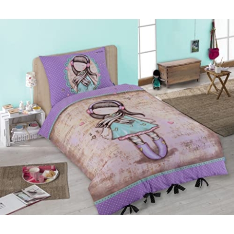 Halantex Gorjuss - Bettwäsche von Santoro; lila, beige; Bettbezug: 140 cm x 200 cm, Kissenbezug: 70 cm x 90 cm; 100% Baumwolle
